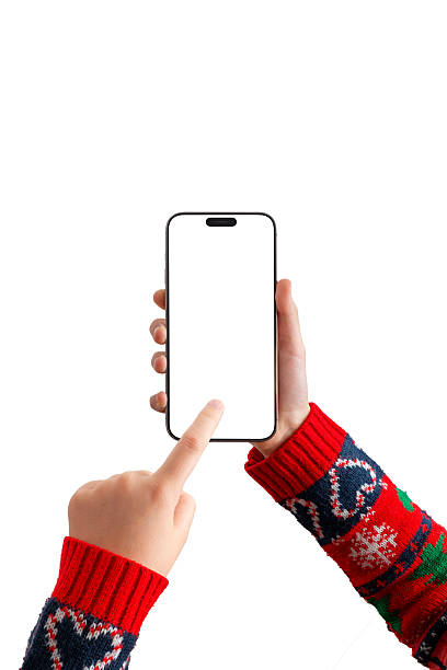istock Hands holding smartphone with blank screen on white background, ideal for app mockups, UI presentations, product showcases 2248109974