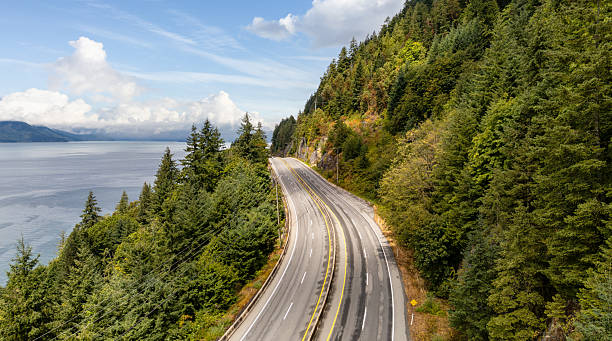 istock Beautiful Coastal Road Overlooking Forest and Water on a Sunny Day 2248116642