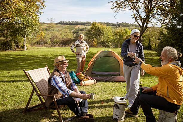 istock Senior friends on camping 2248118786