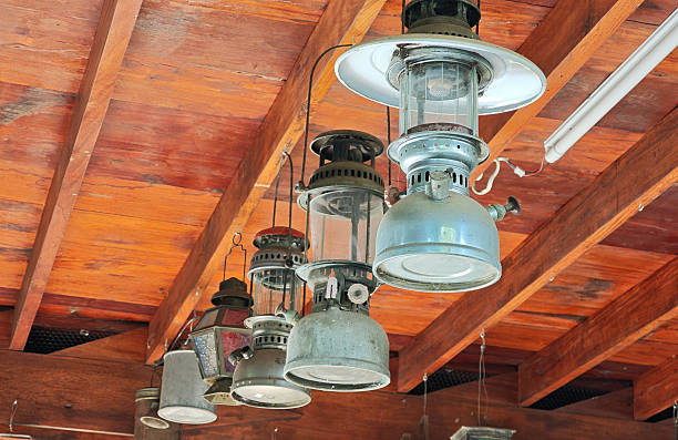 istock The paraffin lamps (hurricane lantern) hanging on the shoulder pole under the ceiling 2248119512