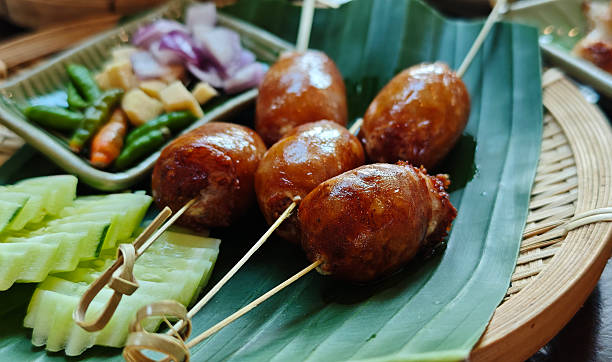 istock Isan sausage on a bamboo plate in an Isan restaurant 2248121249