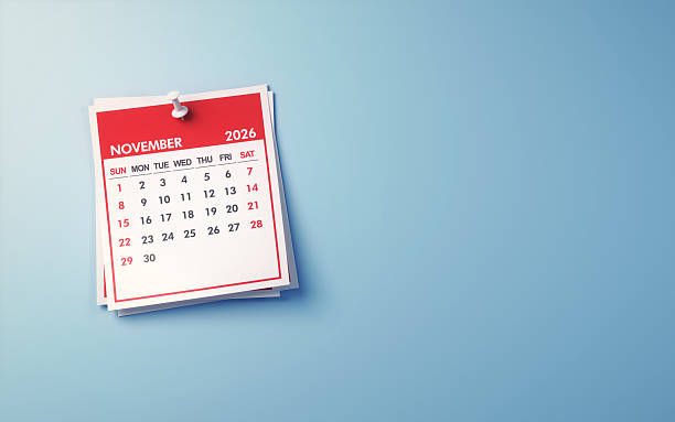 istock December 2026 Calendar on Light Blue Background, White pushpin 2248123941