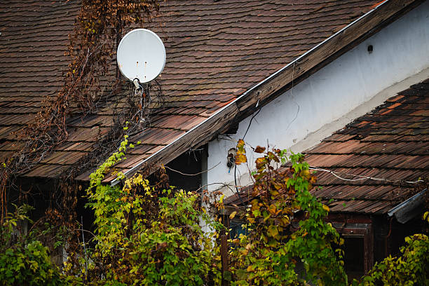 Television Parabolic Antenna on Roof in Village