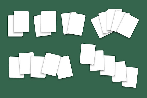 istock Set of blank white playing card mockups isolated on green felt table background. Playcard templates in different arrangements. Poker game concept. Vector realistic illustration 2248128404