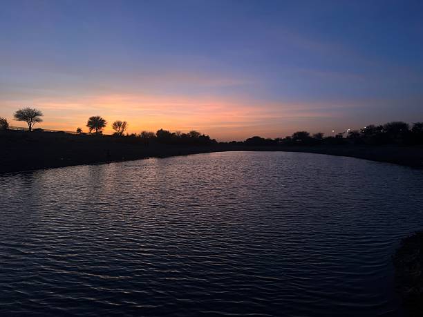A beautiful sunset over a lake with trees is a tranquil scene where the sky transforms into a canvas of vibrant colors, which are then mirrored in the calm water