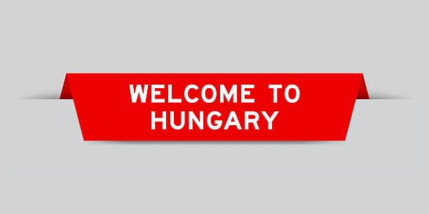 istock Red color inserted label with word welcome to hungary on gray background 2248134285