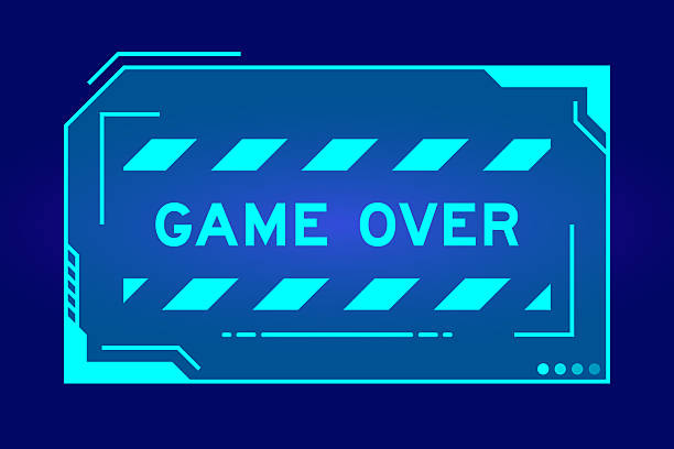 istock Blue color of futuristic hud banner that have word game over on user interface screen on black background 2248134333