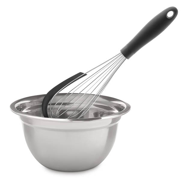 istock Metal whisk and bowl isolated on white. Cooking utensils 2248136558