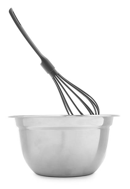 istock Plastic whisk and metal bowl isolated on white. Cooking utensils 2248136632