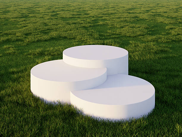 istock 3D White Podium on Green Grass for Product Display 2248139545