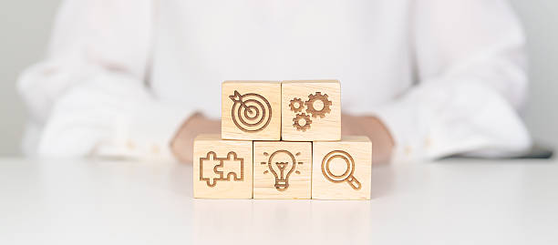 istock wood block with business goal, strategy, target, mission, action, objective, teamwork, research and idea concept 2248139839
