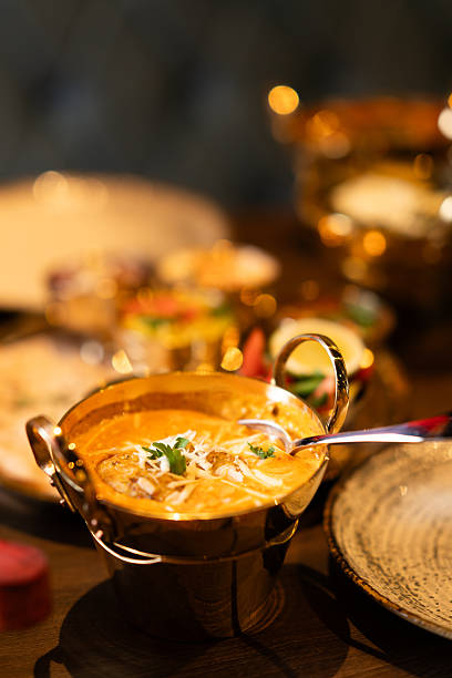 Indian Curry in Brass Bowl  Front View