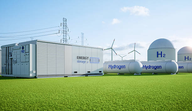 istock Group of energy storage systems or battery container units with various sources of energy 2248159261