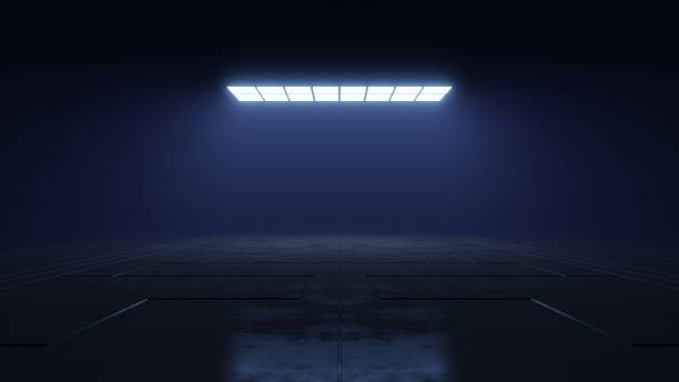 istock Futuristic showroom with neon light, Abstract architecture with empty dark space, Sci-fi tunnel stage for product presentation, 3d rendering 2248160662