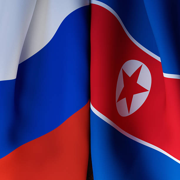 istock Waving  Flags Of Russia And North Korea 2248161009