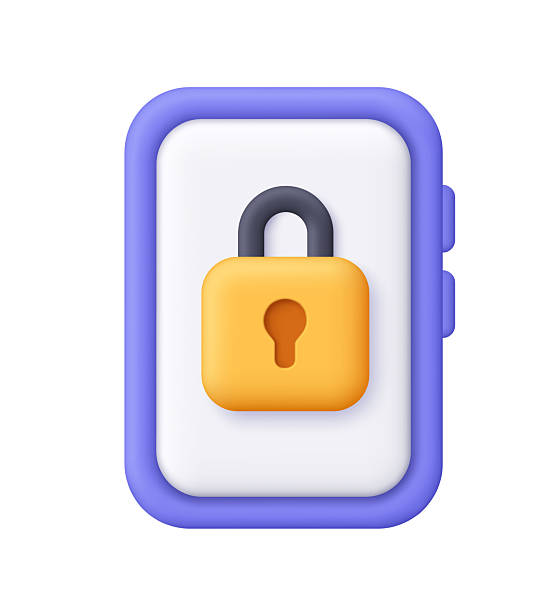 istock Purple smartphone with white screen and yellow padlock. Data protection, digital safety, security, encryption and privacy concept. 3d vector icon. Cartoon minimal style. 2248161257