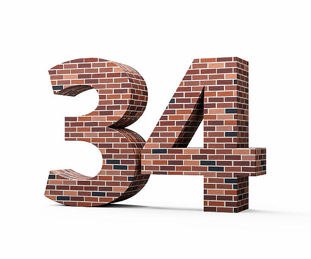 Bricks Wall Number Thirty Four 34 Digit Made Of Colored Wall Of Bricks 3D Illustration