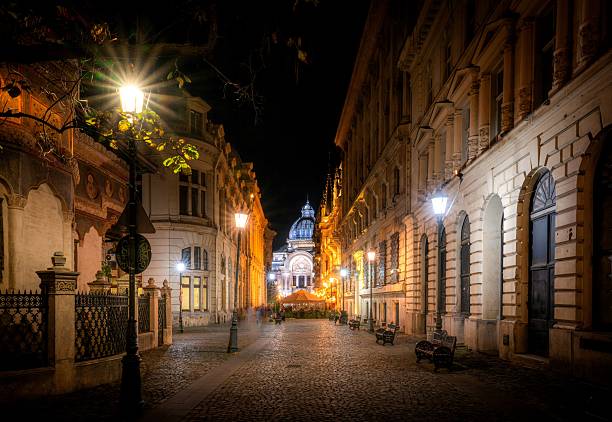 Charming night street in Bucharest