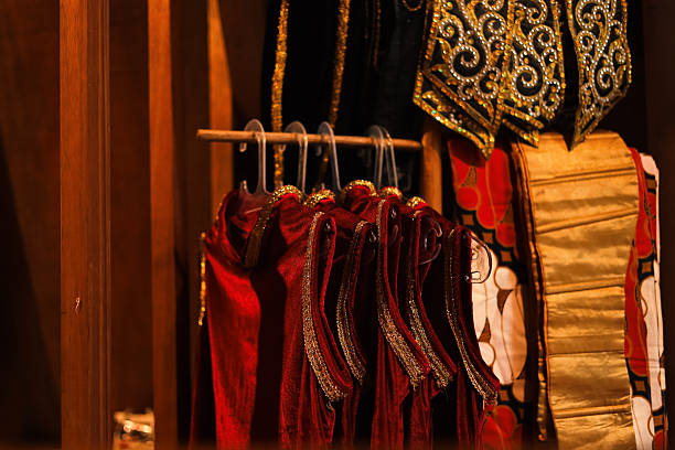 Traditional Dance Costumes Hanging in Elegant Wardrobe, Ready for Culture Performance or Celebration