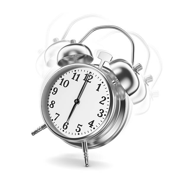 istock Silver metal alarm clock ringing isolated on white. 3D rendering. 2248166523