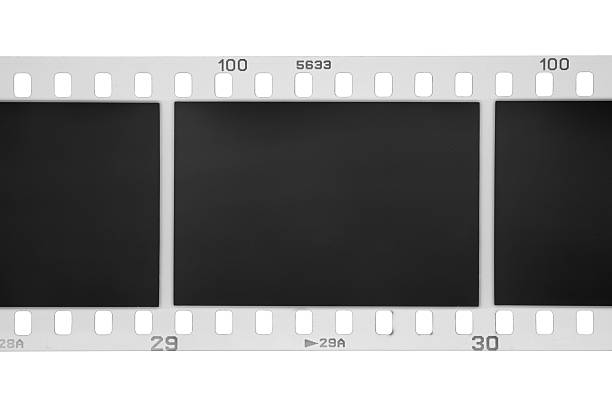 35mm photographic film with exposed frames isolated on white background.
