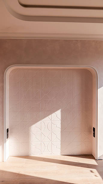 istock Geometric wall design with sunlight and wooden floor in a modern interior 2248167153