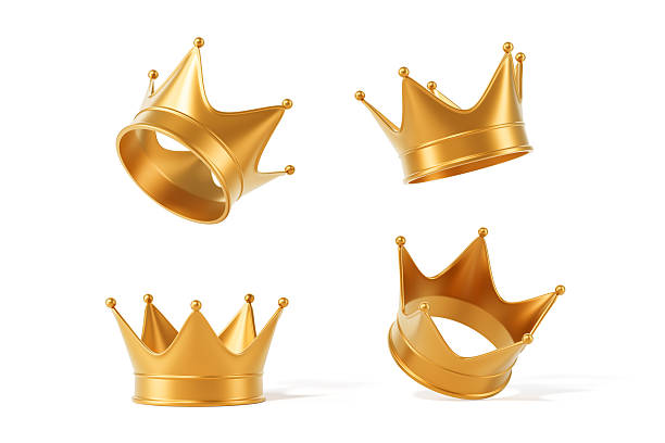 istock Golden royal crowns set in different angles isolated on white background, elegant luxury concept art composition representing power and authority. 3D Rendering 2248167620