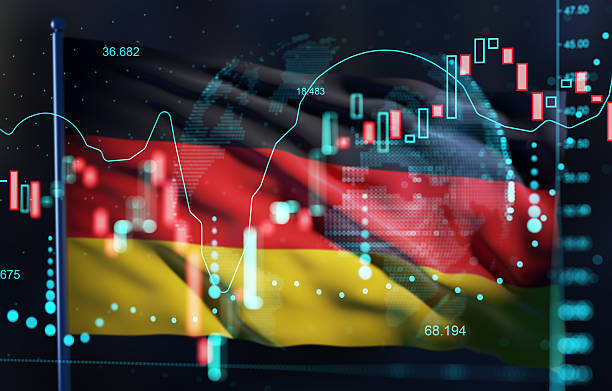 istock German flag blended with financial stock chart and digital world map using double exposure concept on dark background for economic analysis theme. 3D Rendering 2248168797