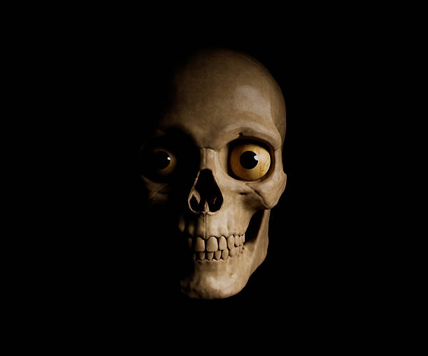 3d Creepy Skull Face Emerging from Darkness with Eerie Eyes. High quality photo