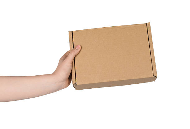 istock Woman with cardboard parcel box on white background, closeup 2248172888