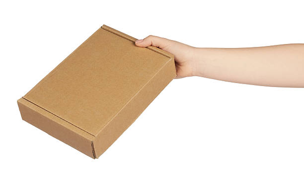 istock Woman with cardboard parcel box on white background, closeup 2248172902