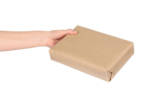 istock Woman with parcel box on white background, closeup 2248173468