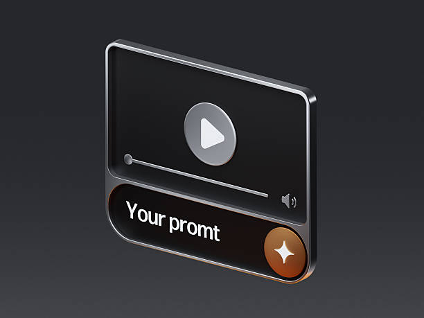 3D icon of an AI video generator interface with a play button and prompt bar, symbolizing automated video creation, video enhancement and AI-powered content tools.
