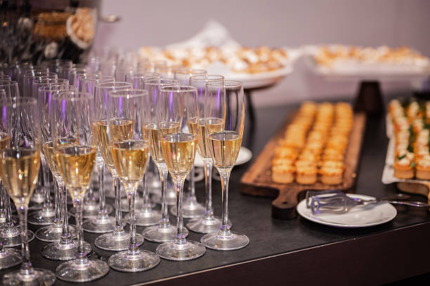 istock Champagne glasses arranged on a table for a special event 2248174102