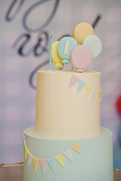 istock Birthday cake with balloons and decorations at celebration 2248178637