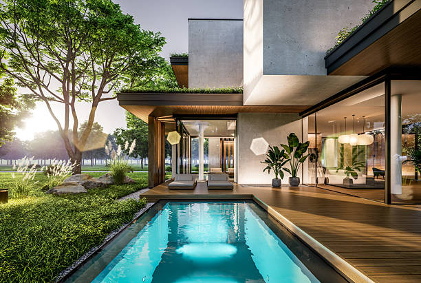 Lounge Interior With Sofa And Armchairs By The Pool