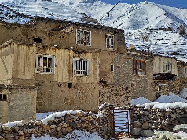 istock Traditional Afghan Mud-Brick House With Stone Wall Against Snowy Mountain Backdrop 2248186377