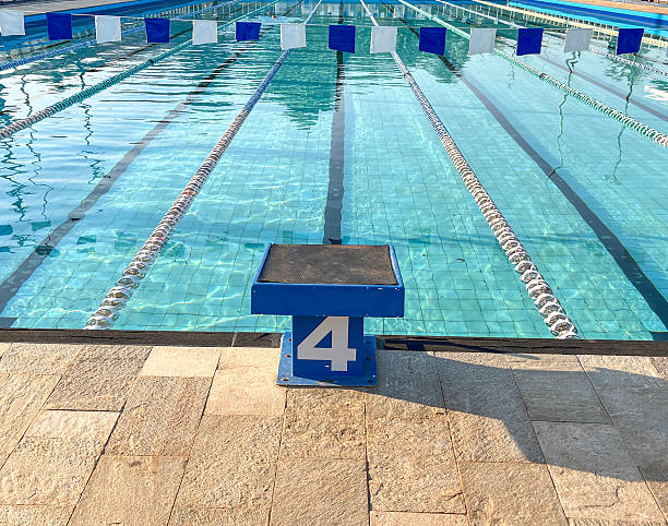 istock Bunting hanging across swimming pool 2248187504