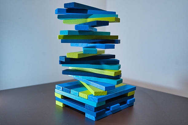 Coloured wood pieces stacked to create a tower