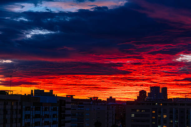 Dramatic red sky over Valencia city . Also called CANDILAZO or ARREBOL