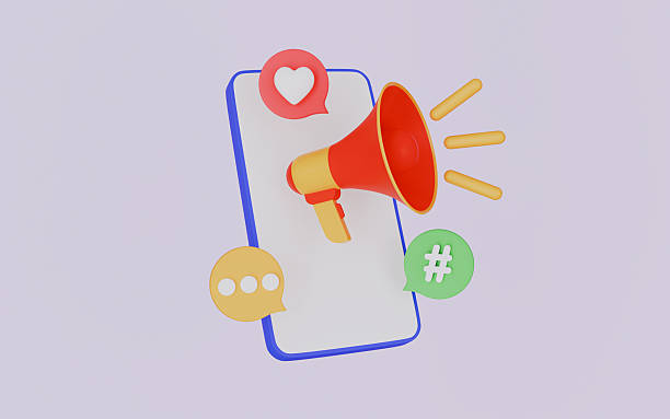 istock Mobile phone with digital social marketing 3d illustration 2248199694