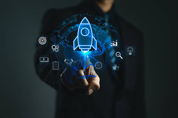 istock Futuristic business concept showing a hand launching a digital rocket startup with global technology icons, symbolizing innovation, growth, strategy, data analytics, and modern entrepreneurship. 2248200917