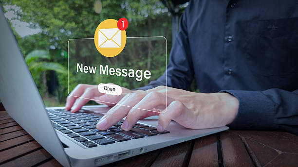 istock Outdoor Laptop Notification with New Email Message Alert 2248205296