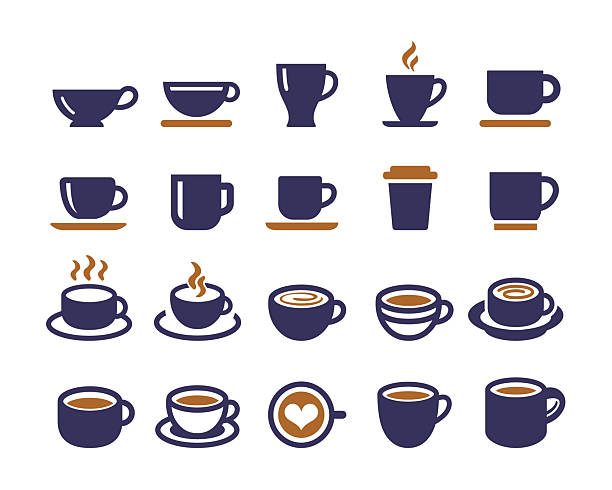 ilustraciones, imágenes clip art, dibujos animados e iconos de stock de iconos de tazas de café - serie gráfica clásica - taza de café
