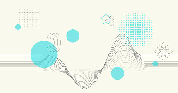 A clean retro-futuristic background featuring flowing wave lines combined with geometric shapes, halftone dots, and minimalist symbols. Soft turquoise accents and mid-century modern design elements create a playful yet elegant abstract composition suitable for creative projects, presentations, and modern graphic layouts.