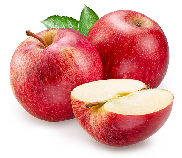 istock Two red apples and half of apple on white background. File contains clipping paths. 2248217022