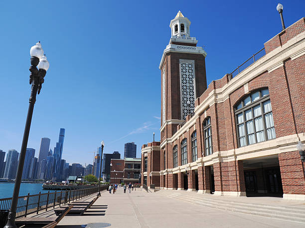 Photo of the Chicago skyline, including Navy Pier, photographed from the lake