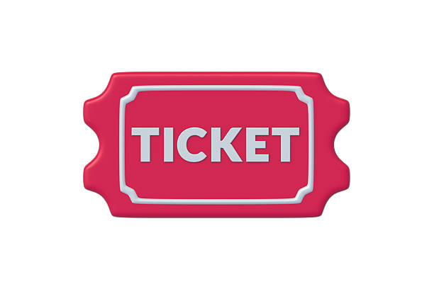 Ticket isolated on white background. Access to event. Retro paper coupon. Top view. 3d render