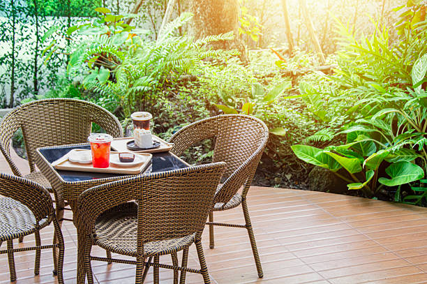 A corner for drinking coffee in a natural cafe style