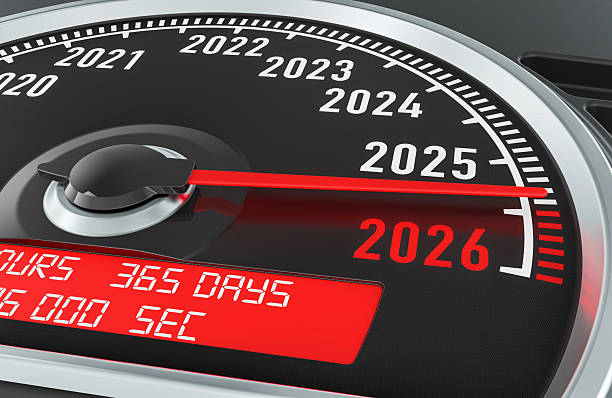 istock New Year 2026 concept with a speedometer-style gauge. 3D rendering 2248225284